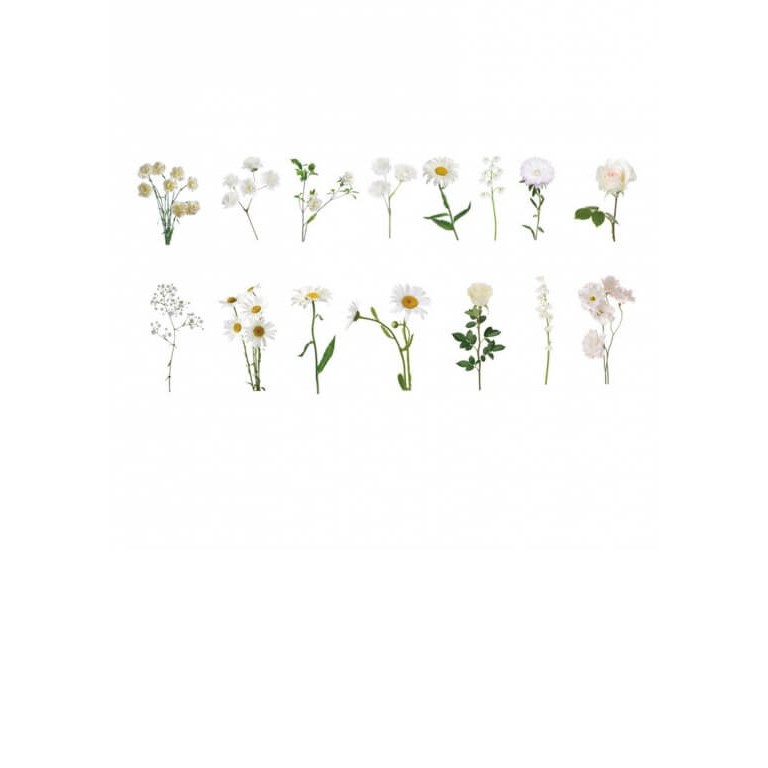 Stickers - Mixade blommor vita - 45st