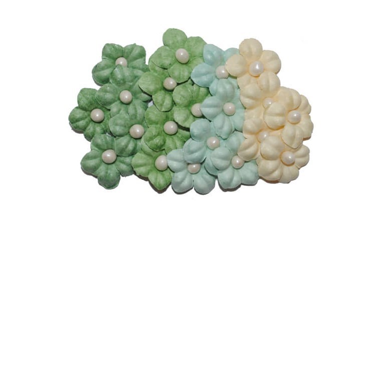 Blommix - Små blommor med pärlor - 20st - Gröna