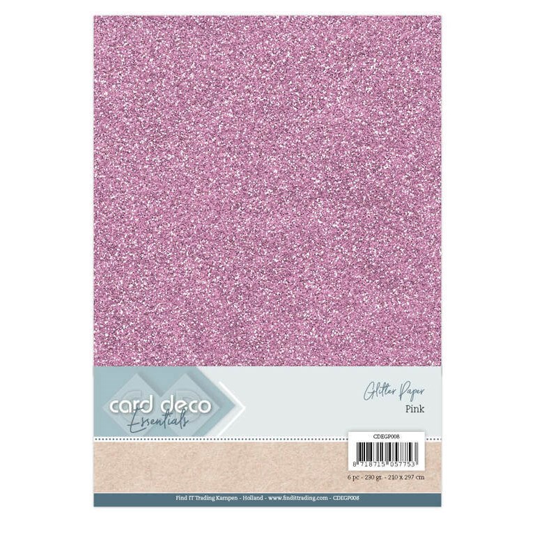 Glittrig Cardstock - Pink - A4 - 6st