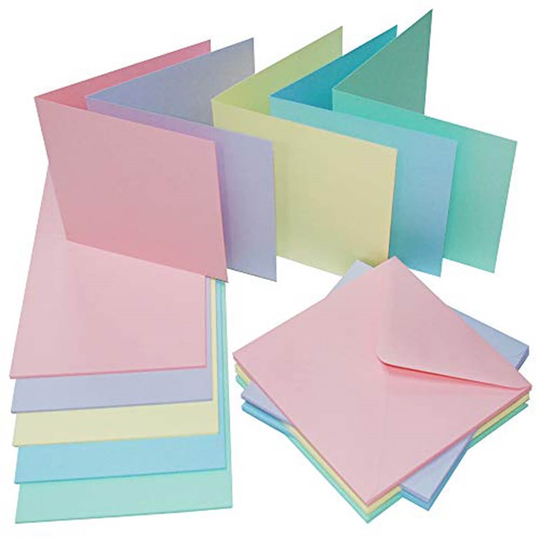 Kort och Kuvert - 50-pack - 12,5x12,5cm - Pastellfärger