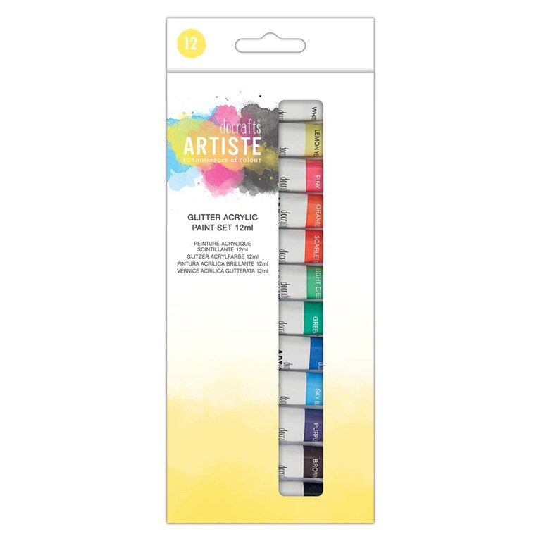 Glittrig akrylfärg - Paket med 12st färger