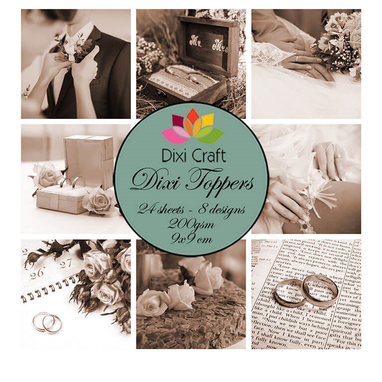 Pappersblock - DIXI Craft - Toppers Wedding Sepia - 9x9cm