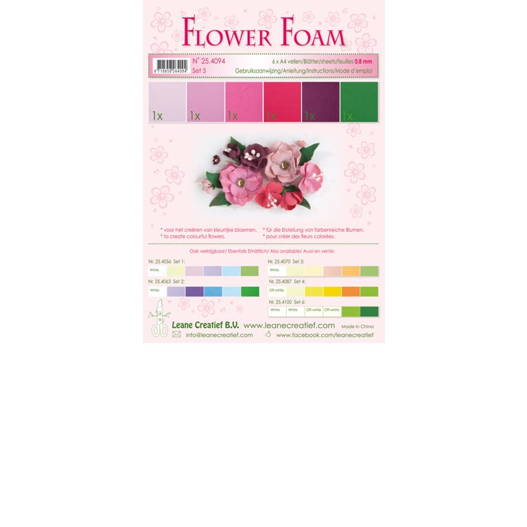 Flower Foam - A4 - 6st ark - Red & Pink Set 10