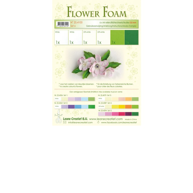 Flower Foam - A4 - 6st ark - White & Green Set 6