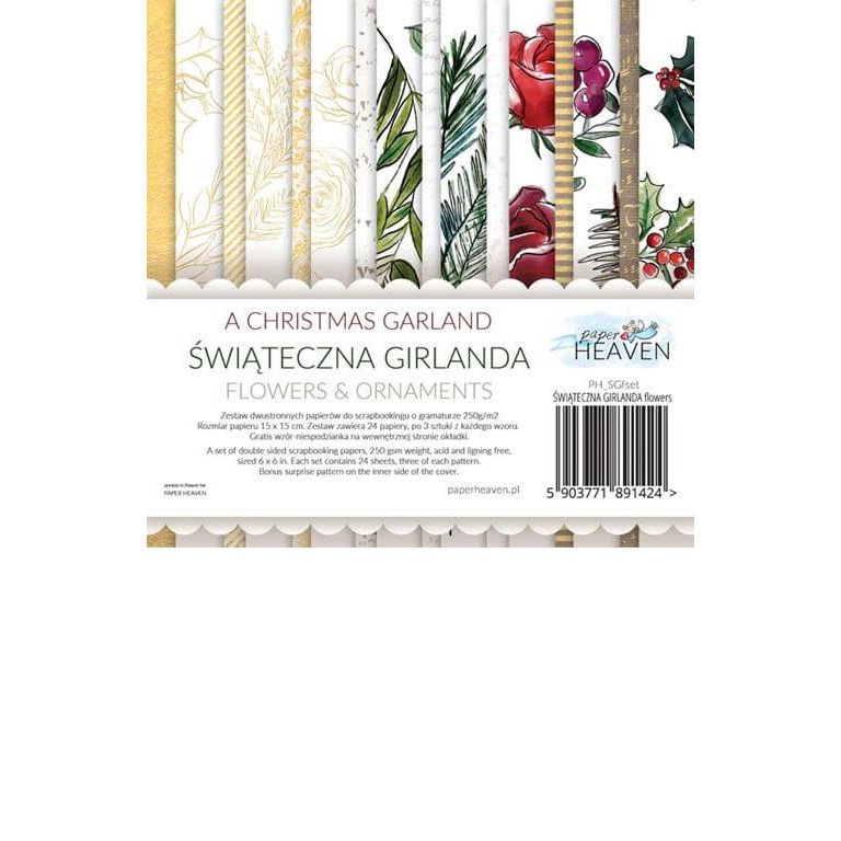 Pappersblock - 15x15cm - Christmas Garland - Flowers & Ornament
