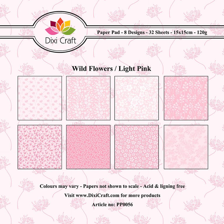 Pappersblock - DIXI Craft - Wild Flowers Light Pink - 15x15cm