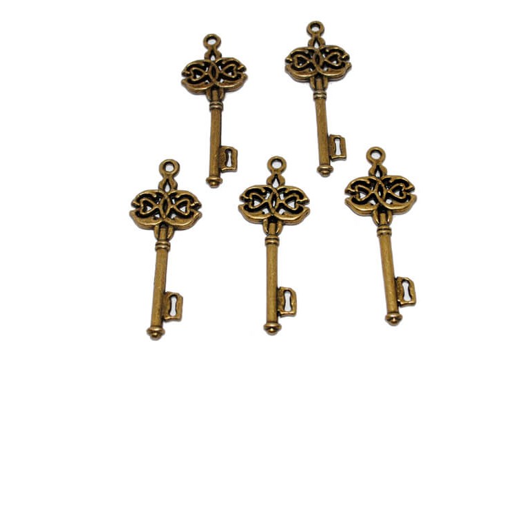 Storpack Charms - Antika nycklar stora - Guldfärgade - 30st