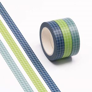 Washitejp - 3st rullar - Grid - Grön & Blå