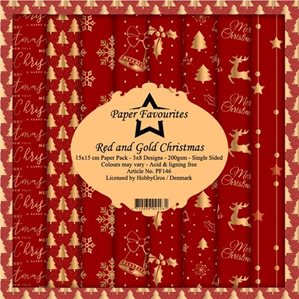 Scrapbookingpapper - 15x15cm - Red and gold Christmas