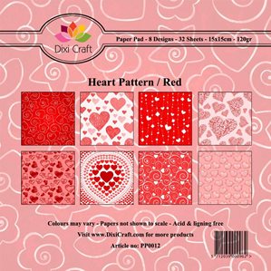 Pappersblock - Dixi Craft - Heart Pattern Red - 15x15cm