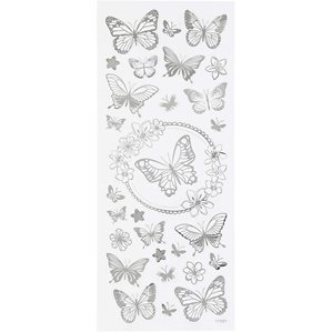 Ark med stickers 10x23cm - Fjärilar silver