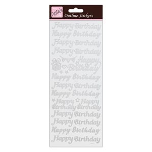 Outline Stickers - Happy Birthday - Silver