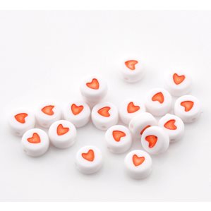 Pärlor med röda hjärtan - 100st