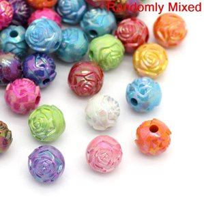 Akrylpärlor - Mixade färger med rosor - 8mm - 200st