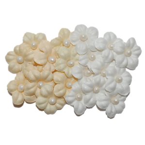 Blommix - Små blommor med pärlor - 20st - Creme och Vita