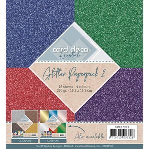Glitter Paperpack 2 - Brights - 15x15cm - 16st ark