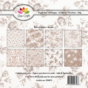 Pappersblock - DIXI Craft - Retro Flowers Brown - 15x15cm