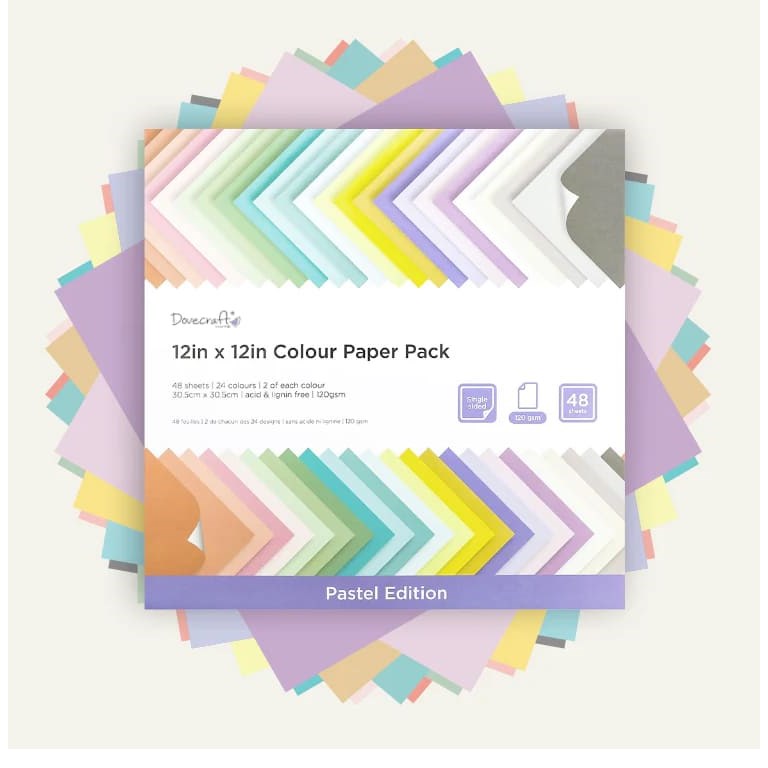 Papper - Mixade färger - Pastell - 30x30cm - 48st ark
