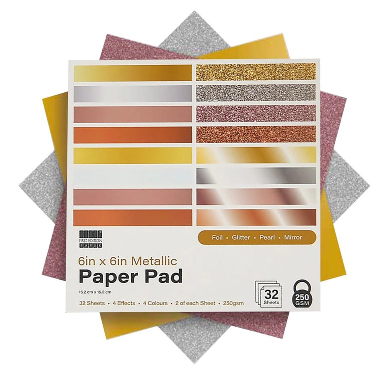 Metall- & Glitterpapper - Mixade färger - 15x15cm - 32st