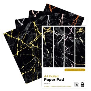 Papper - Svarta papper med marmorering - A4 - 16st