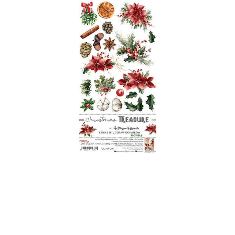 12st klippark - Christmas Treasure - Flowers - Extras Set