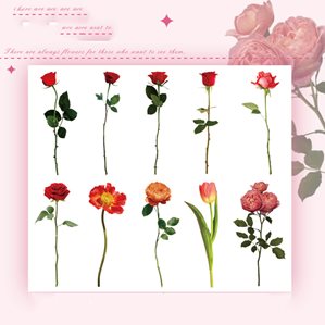 Stickers - Stora blommor med stjälk - Röda -10st