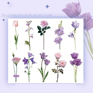 Stickers - Stora blommor med stjälk - Lila  - 10st