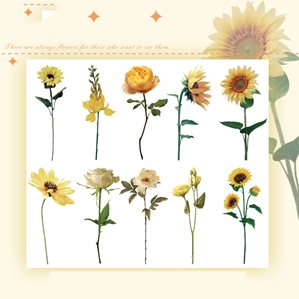 Stickers - Stora blommor med stjälk - Gula   -10st