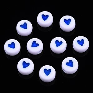 Pärlor med hjärtan - Blå -  100st