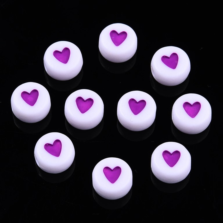 Pärlor med hjärtan - Lila -  100st