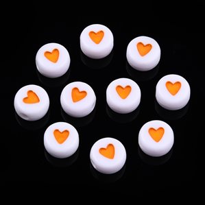 Pärlor med hjärtan - Orange -  100st