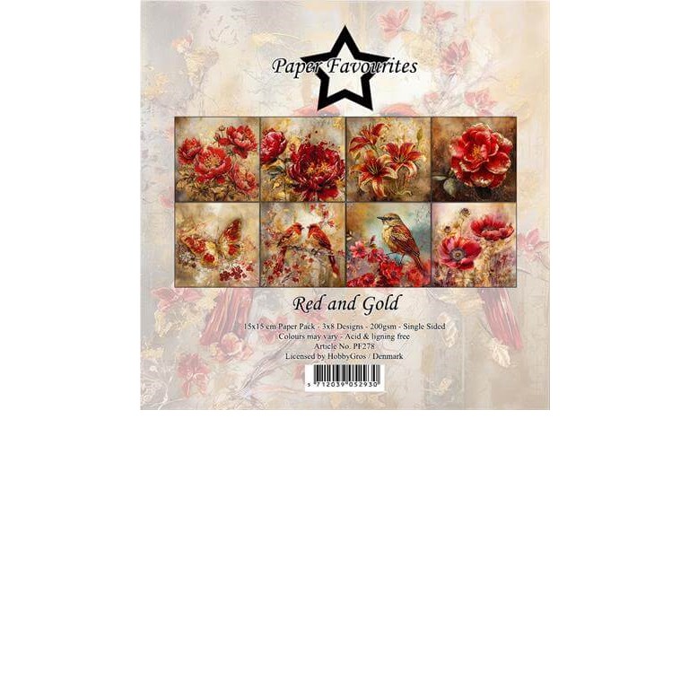 Scrapbookingpapper - 15x15cm - Red and Gold