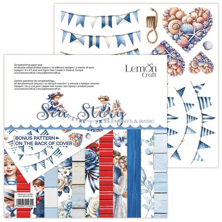 Scrapbookingpapper - 20x20cm - Sea Story Elements