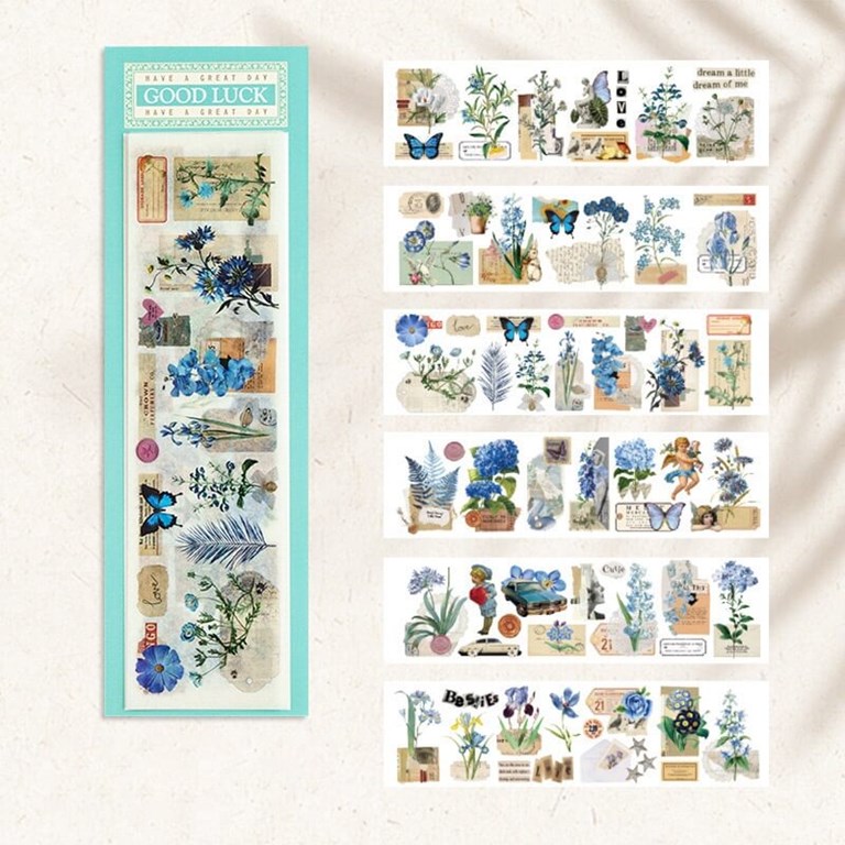 Washistickers att klippa ut - 6st ark - Blå vintagemix