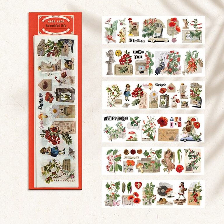 Washistickers att klippa ut - 6st ark - Röd vintagemix