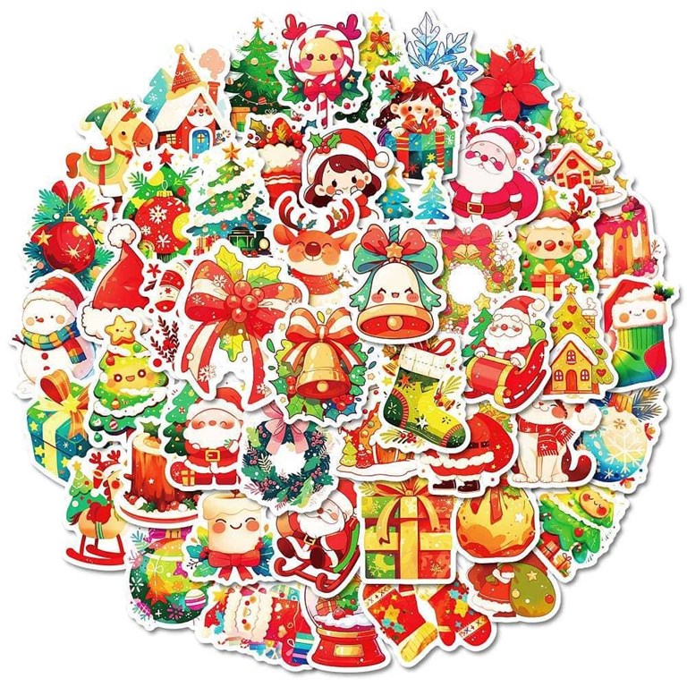 Stickers - Färgglada julmotiv - 50st