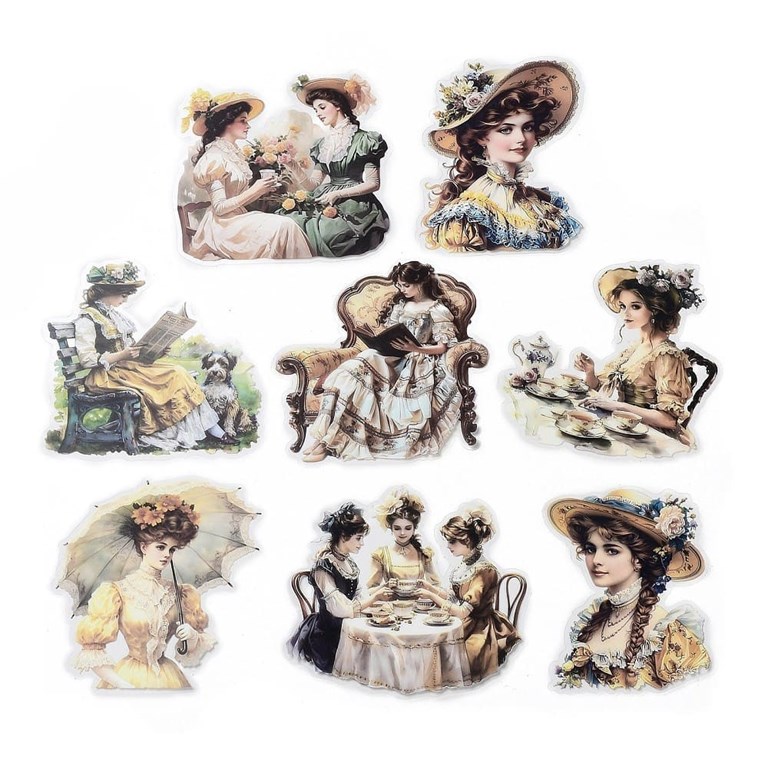 Stickers - Damer i vintagestil - Gula toner