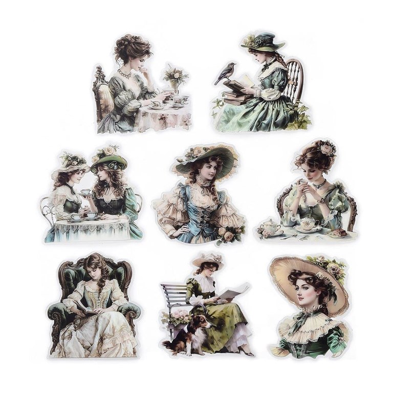 Stickers - Damer i vintagestil - Vita toner