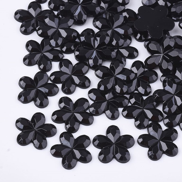 Rhinestones - Blommor - Svarta - 50st