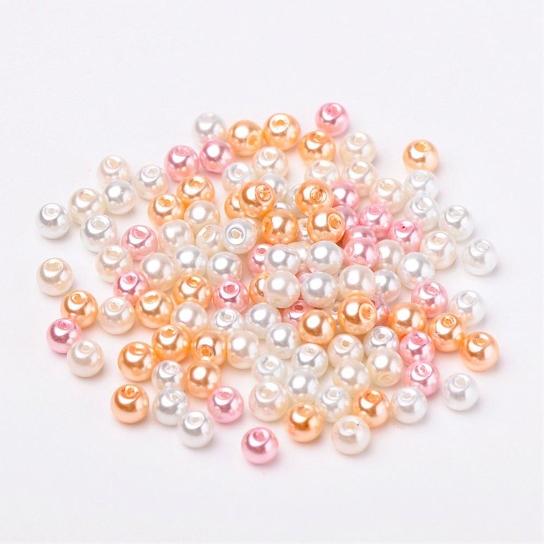 Glaspärlor - Rosa & Creme Mix - 200st  - 6mm