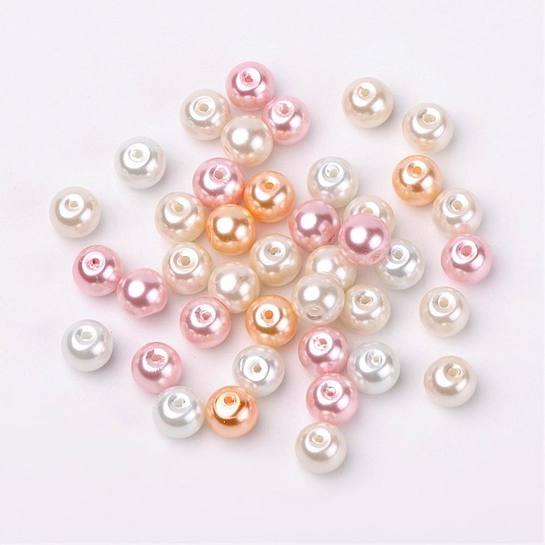 Glaspärlor -  Rosa & Creme Mix - 100st  - 8mm