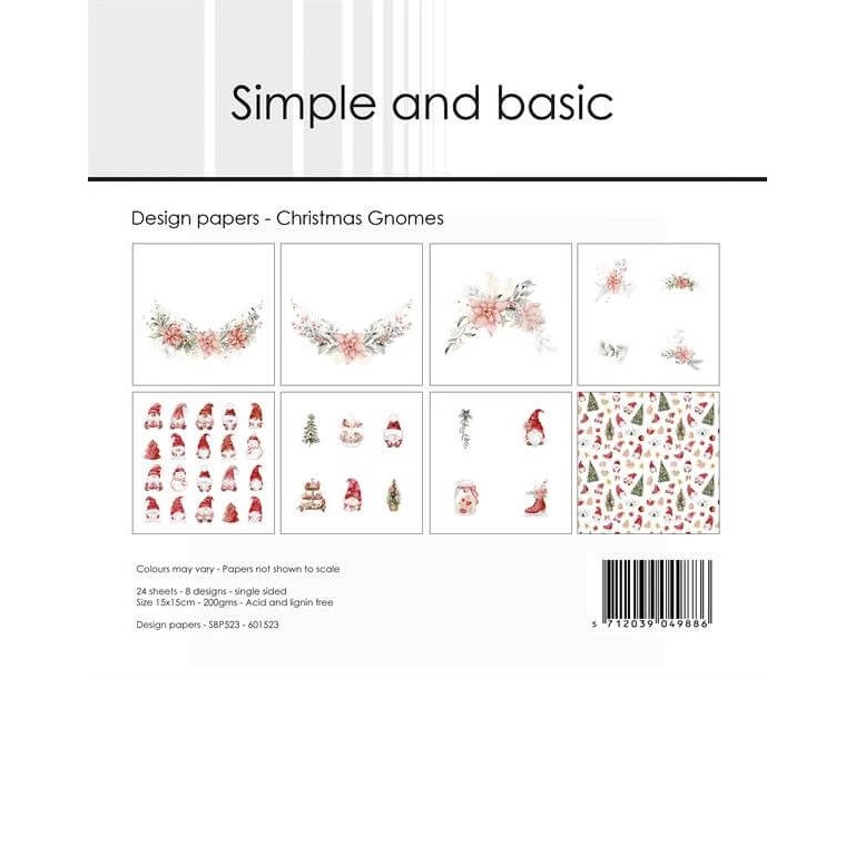 Scrapbookingpapper - 15x15cm - Christmas Gnomes