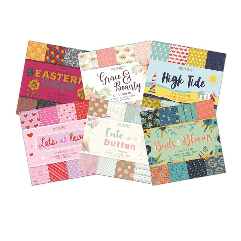 Stort paket med scrapbookingpapper - 6st pappersblock - 15x15cm