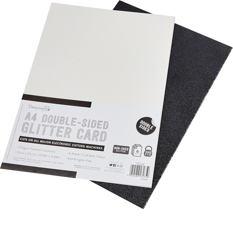 A4 Double Sided Glitter Pack - Black & White - 350gsm - 6st