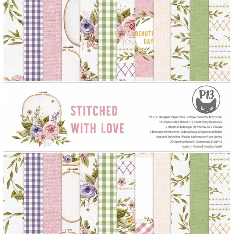 Scrapbookingpapper - 30x30 cm - Stitched with Love