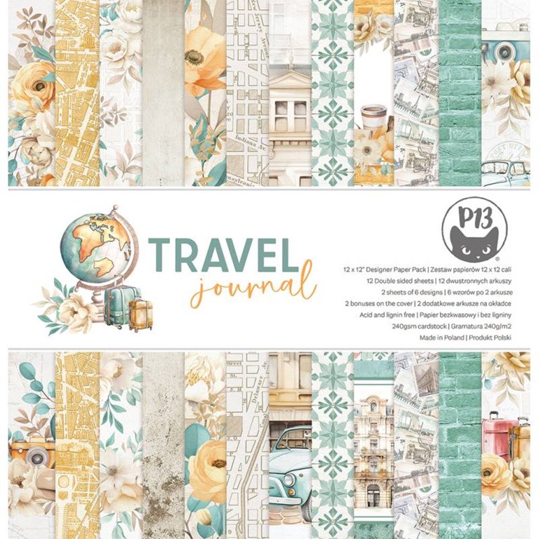 Scrapbookingpapper - 30x30 cm - Travel Journal