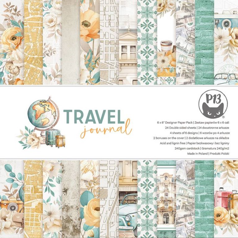 Scrapbookingpapper - 15x15 cm - Travel Journal