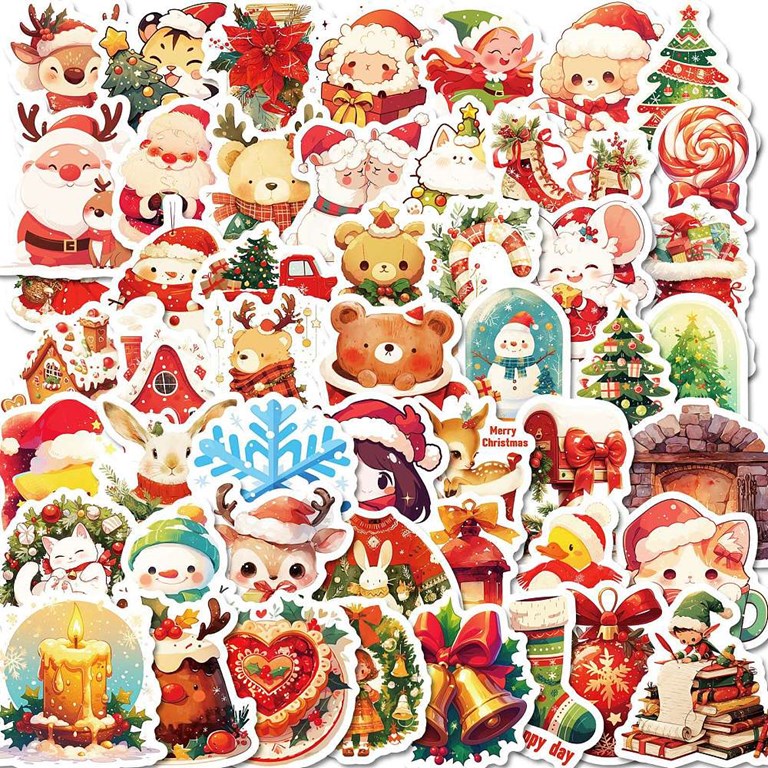 Stickers - Djur med tomteluvor - 50st