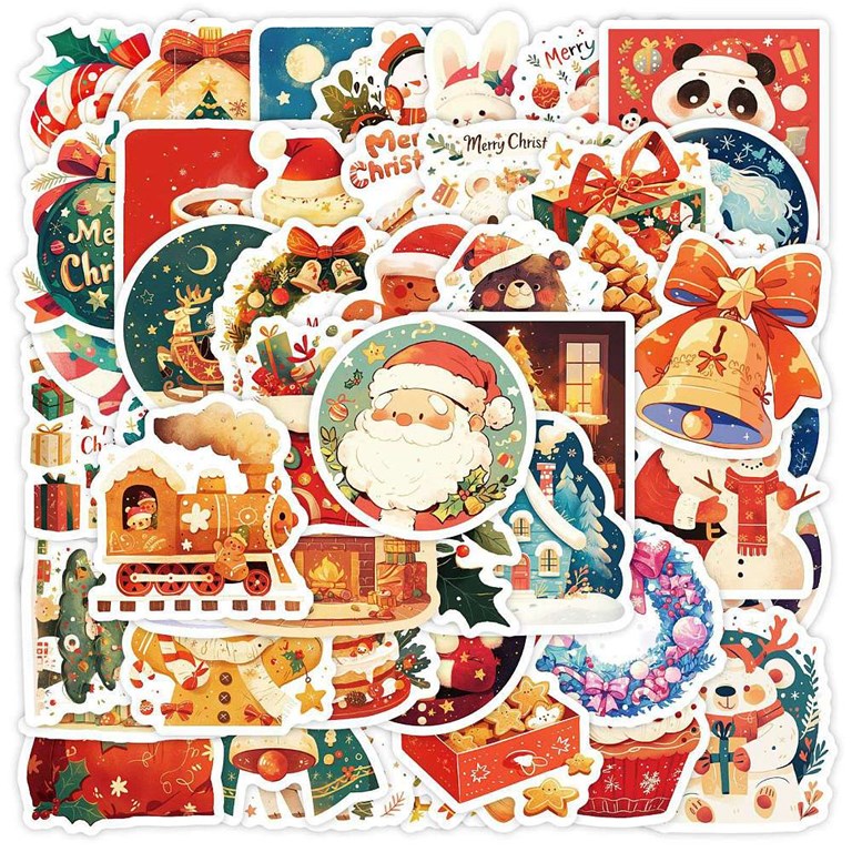 Stickers - Julmix med vit kant - 50st