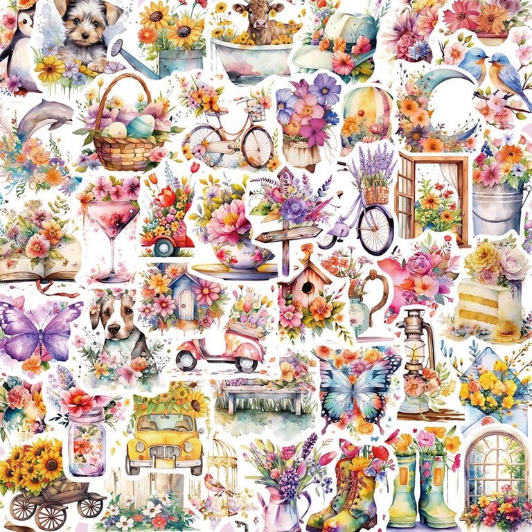 Stickers - Blommiga motiv - 50st
